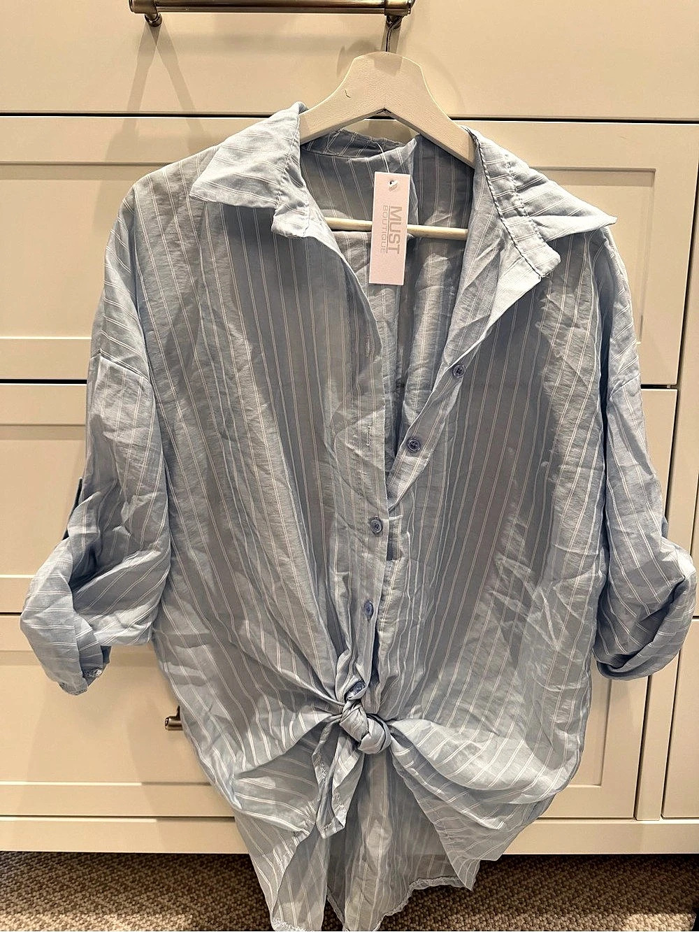 Striped Button Down Top in Blue & White Size Medium- NWT